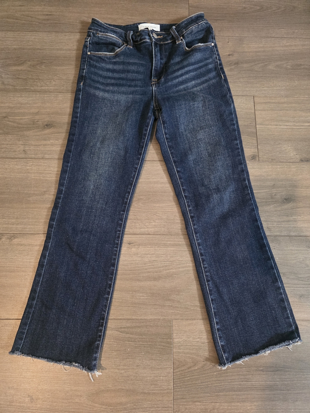 Dark Blue Raw Hem Wide-Leg Jeans - Unknown Brand